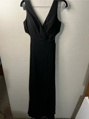 Morilee Madeline Gardner 21681 Black Cutout Tie Waist Slit Chiffon Maxi Dress thumbnail 2