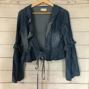 Altar'd State Neenah Preppy Boho Chambray Ruffle Wrap Bell Long Sleeve S‎ thumbnail 4