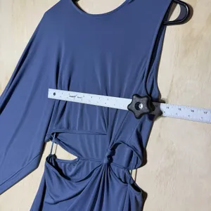 ZARA Women's Medium Blue Asymmetric One Sleeve Cutout Maxi Dress Knot Evening thumbnail 5