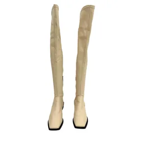 Schutz Guily Up Over The Knee Boots Eggshell Cream Leather‎ Square Toe Women 7.5 thumbnail 2