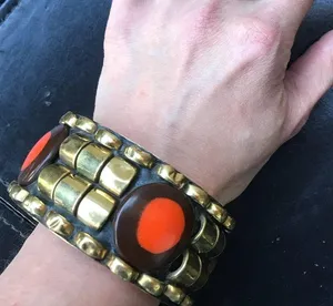 LG Gold Brick Egyptian Ancient Wrist Cuff Bangle thumbnail 7