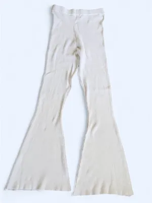 Superdown Ribbed Knit High Rise Pull-On Flare Pants White Ivory Size Medium thumbnail 1