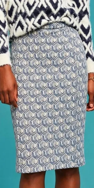 Maeve by Anthropologie Blue and Cream Geometric Knit Pencil Skirt Size Small thumbnail 1