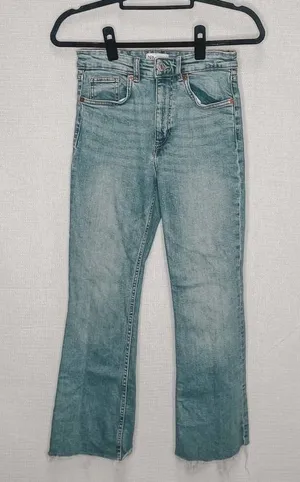 Zara | Blue Flare Jeans Raw Hem Boot Cut‎ 6 thumbnail 1