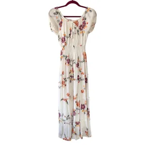 Anthropologie Kindred Ivory Floral Embroidered Cottage Maxi Dress Petite Small thumbnail 2