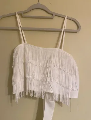 Altar'd State White Fringe Crop Top thumbnail 1