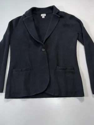 J. Crew 100% Cotton Black Knit Blazer-Style Cardigan Size Small thumbnail 2