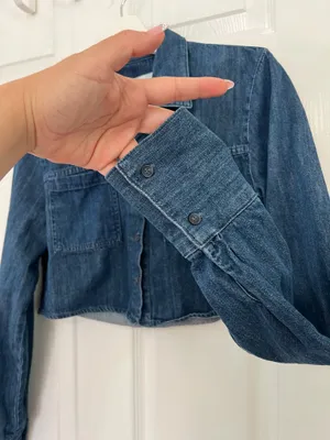 Zara Cropped Denim Shacket Utility Western Minimalist Y2K Button Up Blue Size XS thumbnail 10