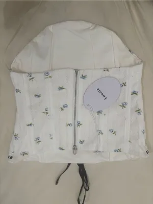 Loucia White Blue Floral Pointelle Corset Tube Top Lace Trim Size S NWT thumbnail 4