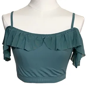 Balera Dance Crop Top Womens Small Teal Ruffle Mesh Cold‎ Shoulder Performance thumbnail 1