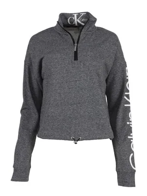 Calvin Klein Heather Grey Half Zip Oversized Crop Pullover Sz Small thumbnail 1