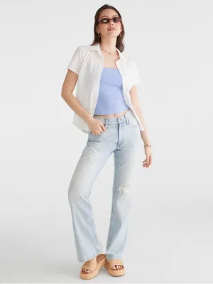 Aéropostale Women’s 2S High Rise Flare Jeans Light Wash Distressed Ripped Y2K thumbnail 4