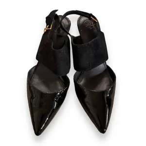Tory Burch Ashton Black Suede‎ Leather Slingback Kitten Heel Sandal Pumps Sz 9 thumbnail 3