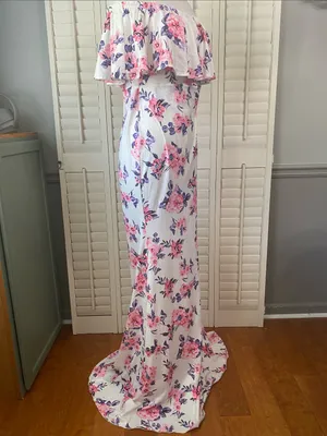 White Maxi Dress with Pink and Purple Floral Print thumbnail 6