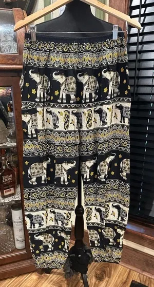 Earthbound Women's Harem Tribal Elephant Pants Elastic Waist and Ankle Size L thumbnail 1