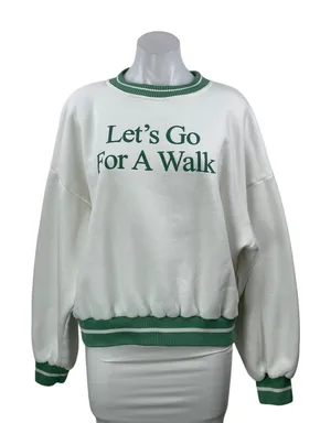 Yellow The Label Let's Go For A Walk White Green Long Sleeves Sweatshirt Top M thumbnail 1