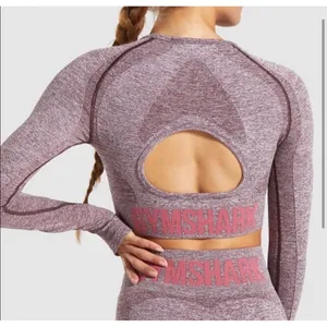 Gymshark Flex Cropped Top S/M Purple Vital Seamless Long‎ Sleeve Open Back Marl thumbnail 2