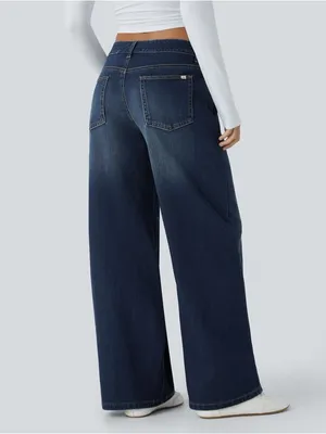 Halara Flex Asymmetric Low Rise Zipper Pockets Baggy Wide Leg Washed Casual M thumbnail 3