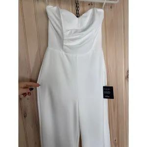 Lulus Fashionista Nights Ivory Strapless Bustier Wide-Leg Jumpsuit Party Medium thumbnail 5