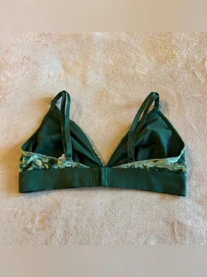 PINK Victoria’s Secret dark green crushed velvet triangle bralette size M thumbnail 2