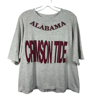 Vintage 90s Alamama Crimson Tide Roll Tide Gray Cropped T-Shirt Large L Football thumbnail 1