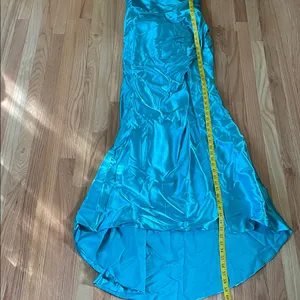 Formal Gown Womens 6 Blue Satin Strapless Slit Dress Evening Bridesmaid Wedding thumbnail 10