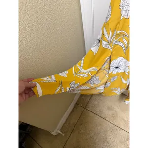 Code Mode NWT XS Mustard Yellow Floral Maxi Dress Off Shoulder Smocked Boho Slit thumbnail 7