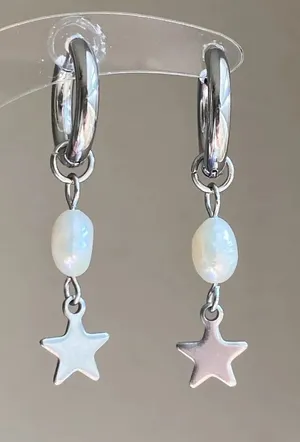 Handmade grunge fairy whimsical y2k style quality pearl star hoop earrings⭐️ thumbnail 1