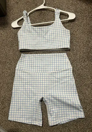 Baby Blue Gingham workout set Size M thumbnail 1