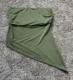 Olive Green Asymmetrical Strapless Women's Top thumbnail 1