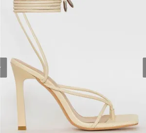 SIMMI LONDON Snake Embossed Cream Square Strappy Lace Up Stiletto Heels Sz 8 thumbnail 12