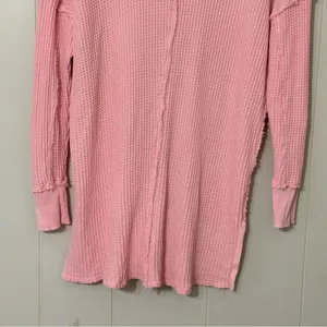 Free People We The Free Travis Waffle Knit Thermal Top Pink XS Oversized thumbnail 8