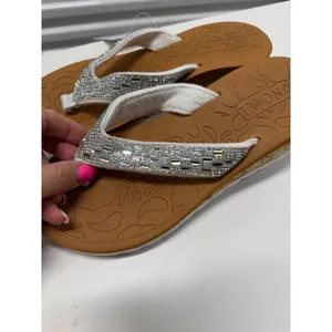 ONCAI Womens Rhinestone Platform Flip Flops White Crystal Wedge Sandals size 6 thumbnail 6
