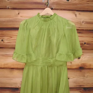 MAC DUGGAL Green Size 10 Ruffled Mock Neck Flutter Sleeve High Low Hem Gown Fla thumbnail 6