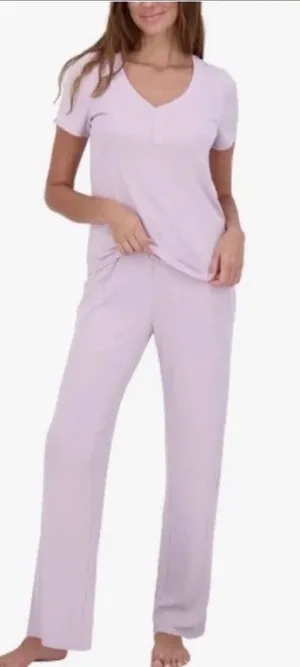 Live 2 Lounge 4-Piece Pointelle Knit Lounge Set V-Neck Button Pink Size XL thumbnail 1