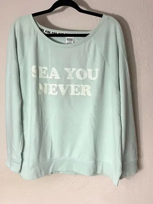 PINK Victoria's Secret Pale Mint Crewneck Sweatshirt Sea You Never thumbnail 1