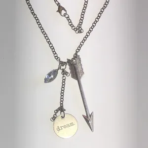 Bronze Tone Brass Tone Boho Dream Arrow CZ Rhinestone Pendant Necklace thumbnail 5