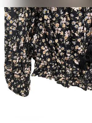 American Eagle Floral Peplum Blouse Black Womens Size Large Long Sleeve Boho thumbnail 2