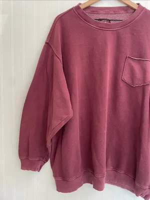 AERIE Everyday Pocket Pullover Crewneck Ribbed in Burgundy Size XL thumbnail 4
