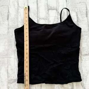 VTG Y2K Derek Heart Black Lace Crop Tank Top Built In Bra Goth Romantic Sz L thumbnail 5