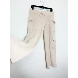 Edikted Wynter Knit Cargo Pants Size Medium Cream Ribbed Wide Leg Loungewear thumbnail 11