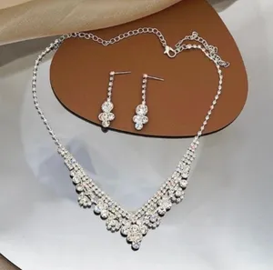 Bridal Wedding Jewelry Set Crystal Bridesmaid Party Necklace Drop Earrings thumbnail 2