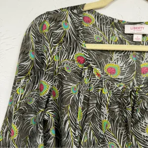 Liberty of London X Target Green Peplum 3/4 Sleeve Blouse Womens S Preppy Fall thumbnail 4