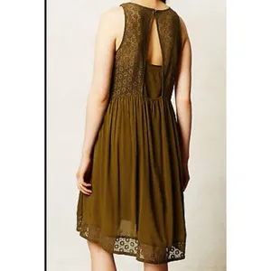 Anthropologie Lilka Dress Olive Green Rayon & Lace Sleeveless Open Back Sz S thumbnail 2