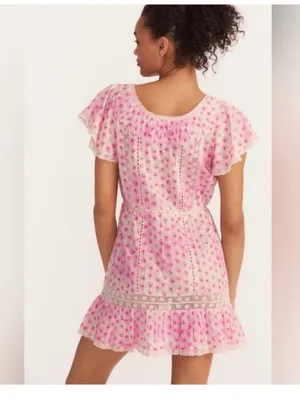 LoveShackFancy Niall Dress in Divine Pink Floral Ruffle Mini Dress thumbnail 2