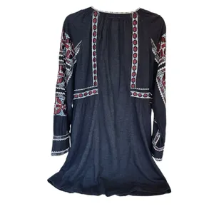 Free People All My Life Embroidered Mini Tunic Black Dress V Neck‎ Size M Boho thumbnail 6