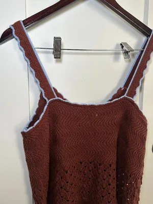 A New Day Crochet Knit Tank Top Brown Blue Trim Camisole XL NWOT thumbnail 8