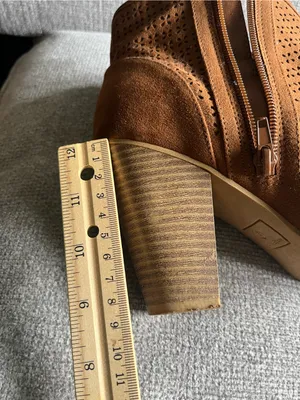 Women's Suede Ankle Booties in Tan with Side Zip thumbnail 6
