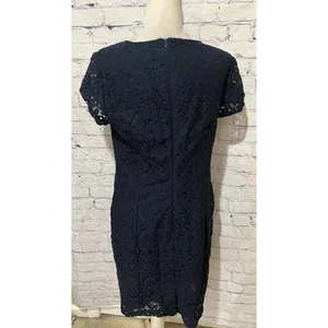 Banana Republic Dress Navy Blue Short Sleeve Lace Zipper Back Size -12 thumbnail 4