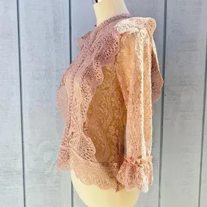 Melograno Rico Lace Blush Blouse See-through Top Long Sleeve Size Small thumbnail 6
